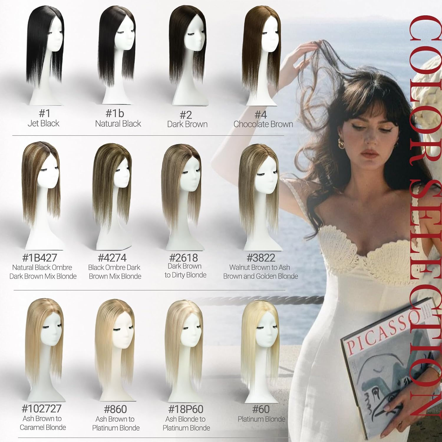 Hair Toppers for Women Real Human Hair 16inch 75 grams 150 Density 6x7 inch Base Hair Topper for Women with Thinning Ash Blonde to Platinum Blonde (16inch #18p60)