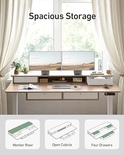 Miniatura 5 de FEZIBO Escritorio eléctrico de pie resistente y ajustable en altura con cajones, mesa de pie de 55 x 24 pulgadas con estante de almacenamiento