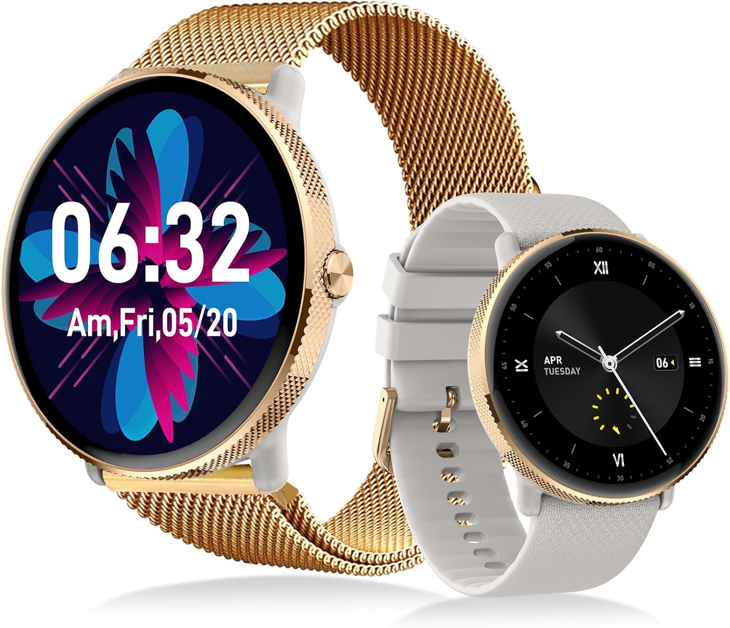 Goodatech 1.43″ SmartWatch for Men and Women with Phone Call, IP68 Waterproof, Smart Watch,Fitness Tracker,Compatible with iOS and Android (Gold)