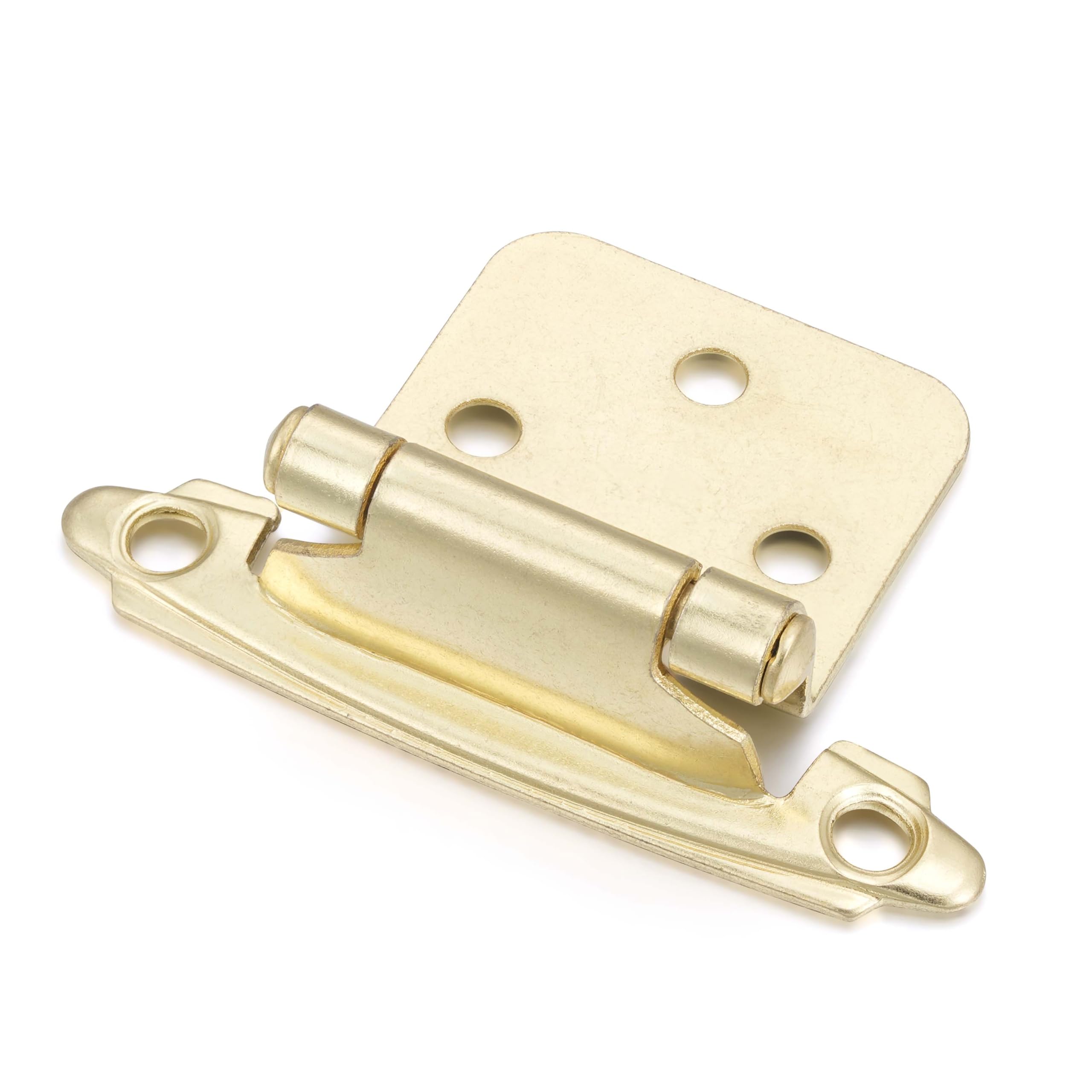 10 Pack (5 Pair) Gold (Brass) Self Closing Cabinet Hinges for Flush Mount Kitchen Cabinet Door, 1/2" Overlay (Variable) Face Frame Semi Concealed Kitchen Cabinet Hinges