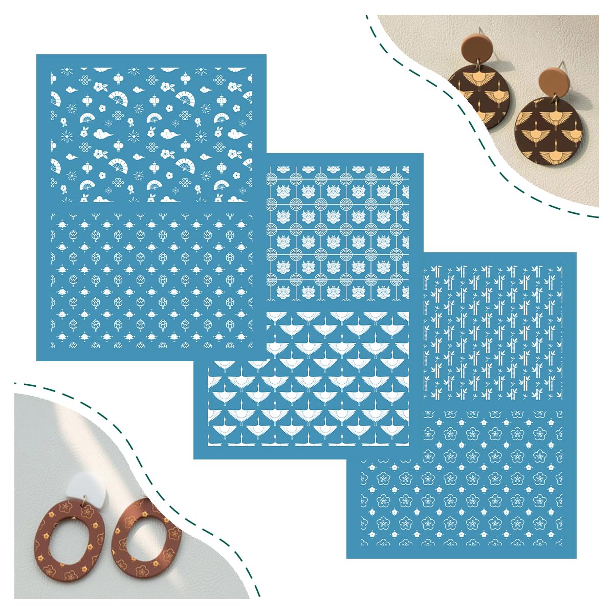 Serigrafia Gioielli Argilla Stencil Serigrafia Per Argilla Polimerica SALPPLEA - 3 Modelli 16,5x11,9cm Per Bijoux Fai Da Te Stencil Serigrafia Argilla - 3