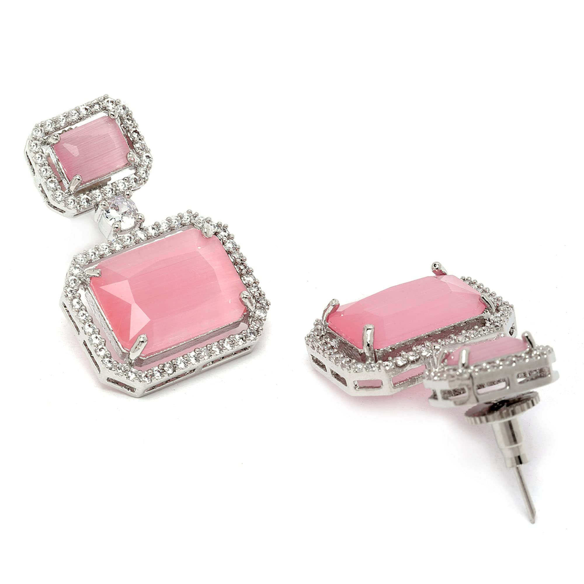 Oxidised Silver-Plated American Diamond Oval Drop Earrings