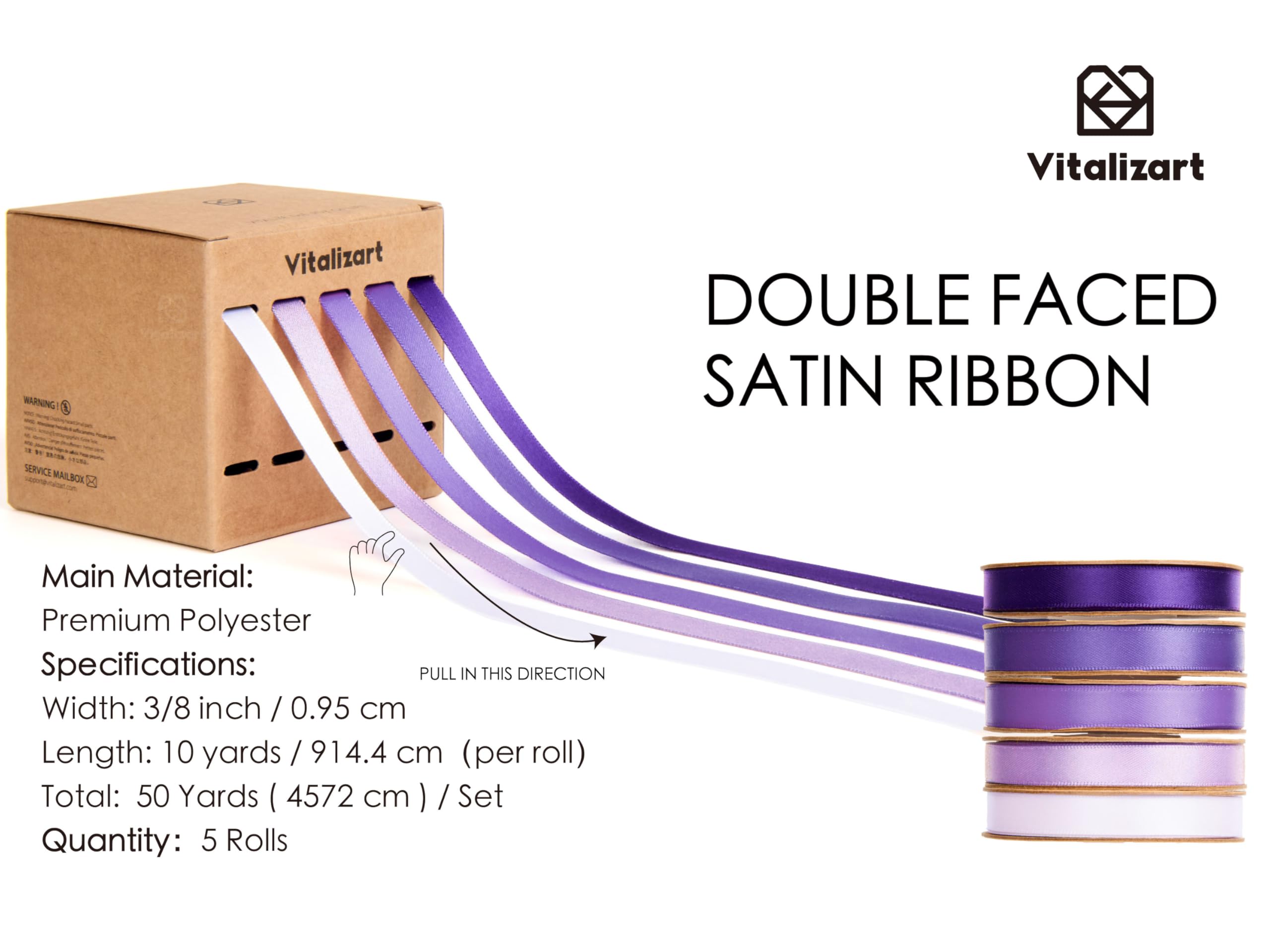 Vitalizart Purple Series Satin Ribbon for Crafts 3/8'' x 50Yd (5 Rolls x 10Yd) - Image 2