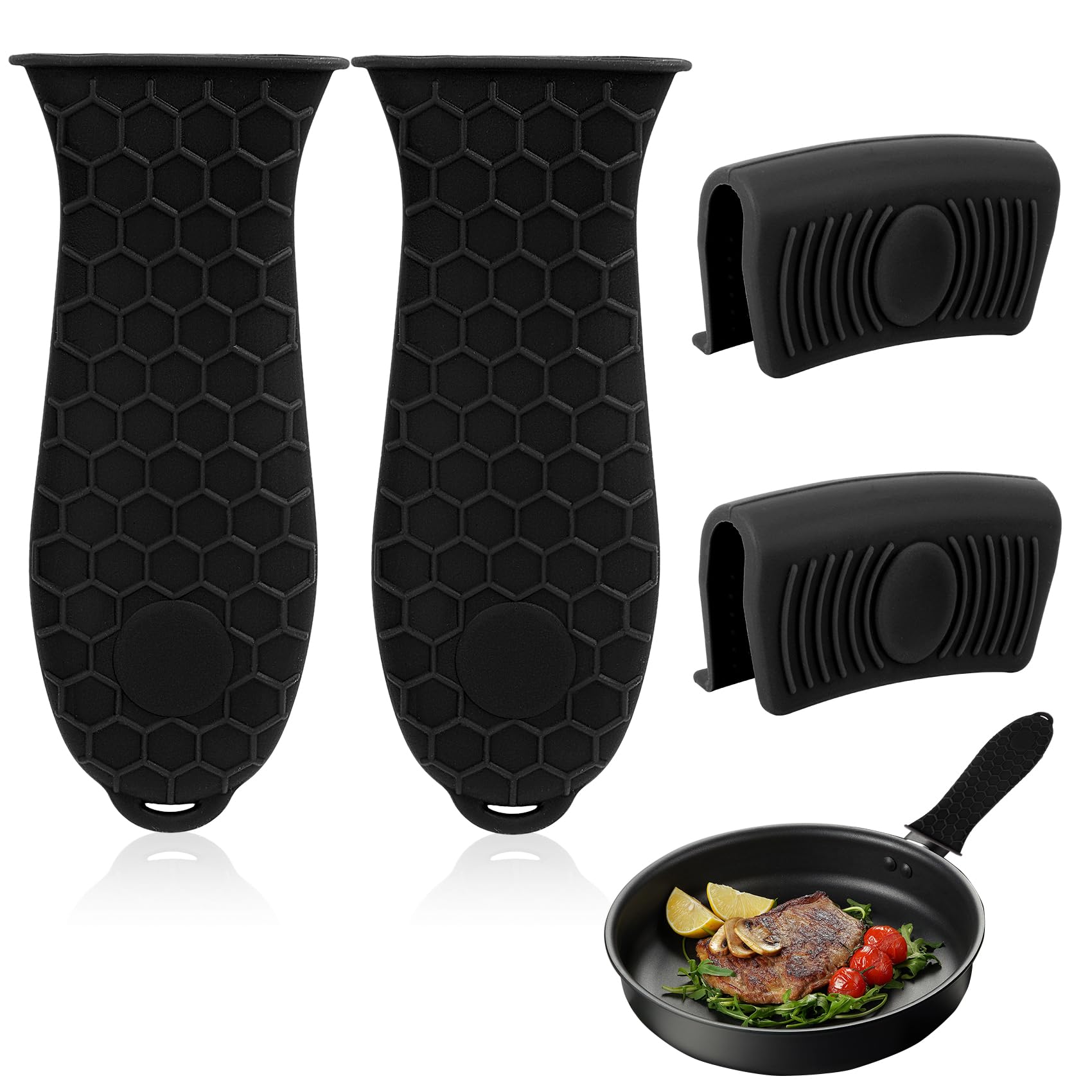 Cast Iron Handle Cover, 4 Pack Silicone Pot Handle Cover Heat Resistant Pot Holders, Assist Pan Handles Sleeve, Non-Slip Silicone Handles for Frying