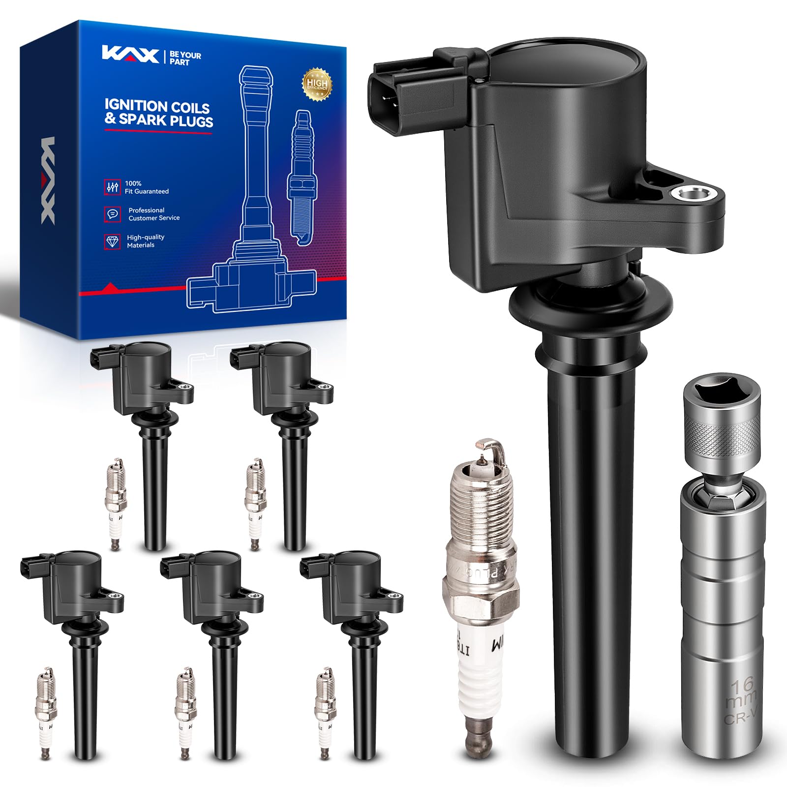 KAX 6 Ignition Coils &amp; 6 Spark Plugs Set for Ford Escape, Mariner