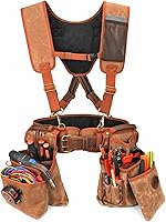 Vista 7 de Tourbon Cinturón de herramientas para carpintería resistente con tirantes desmontables de lona acolchada para enmarcadores de construcción