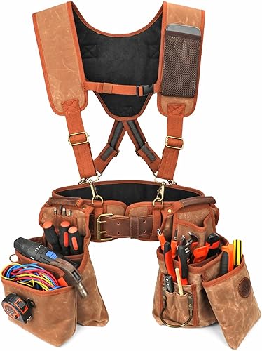 Miniatura 7 de Tourbon Cinturón de herramientas de carpintería desmontable resistente con tirantes de lona acolchada para marcos de construcción