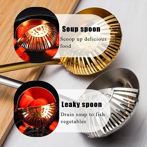 Miniatura 5 de Cucharón colador de acero inoxidable, colador de sopa 2 en 1 separa líquidos, colador de sopa colador de sopa para cocinar y colar, 2 piezas
