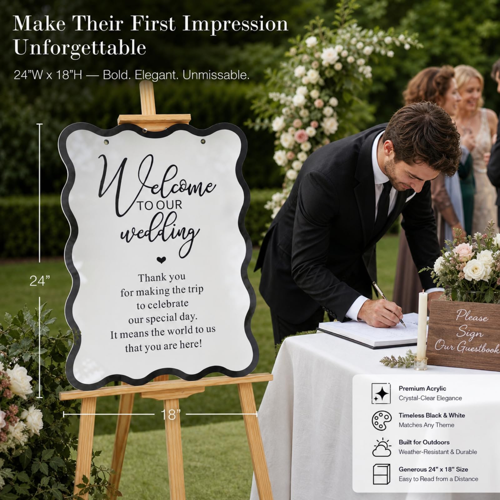 Yousoontic Acrylschild für Hochzeit, 61 x 45,7 cm, großer Präsentationsständer, Dekoration, Acryl, Brautparty, Ständer, Dekoration für Garten, Zeremonie, Rasen, Outdoor, Indoor