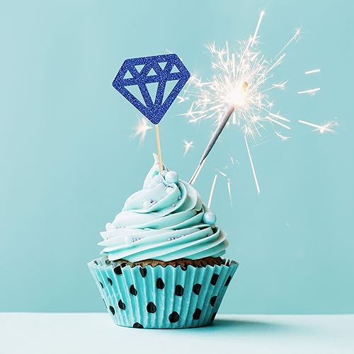 Miniatura 6 de 24 piezas de anillos de diamantes para cupcakes con purpurina azul profundo, anillos de boda, para boda, compromiso, aniversario, fiesta de San
