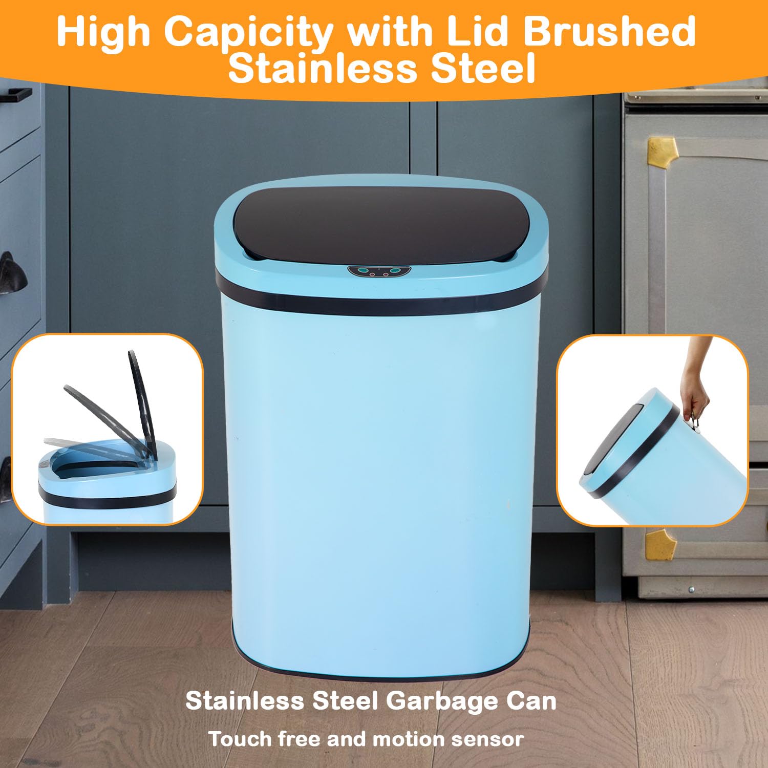 Stainless Steel 13 Gallon 13 Gallon Automatic Touchless Trash Can ...