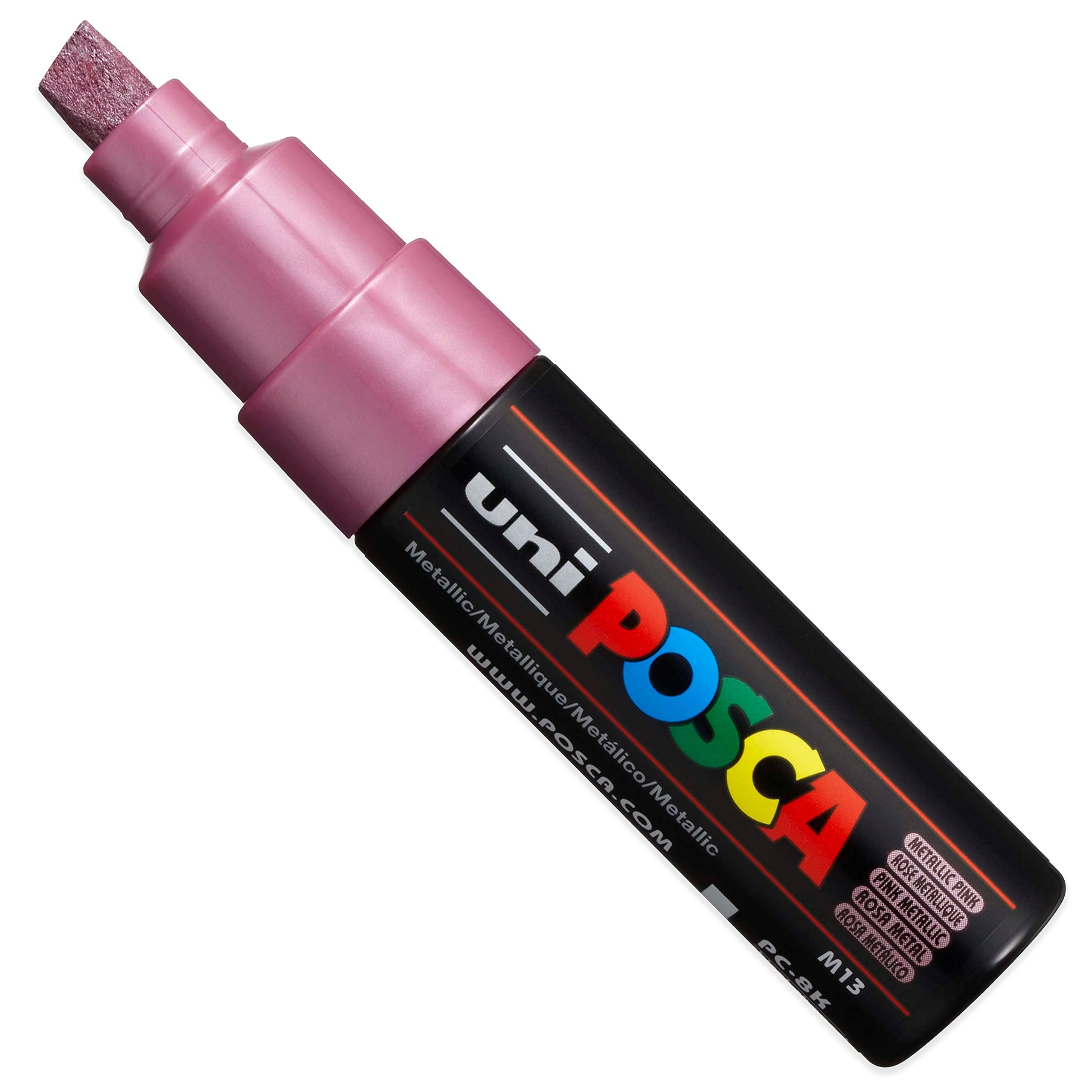 Posca PC-8K - Rotuladores permanentes a base de agua, punta de cincel de 8 mm, juego de 20,32 cm, cartera de plástico, tonos metálicos