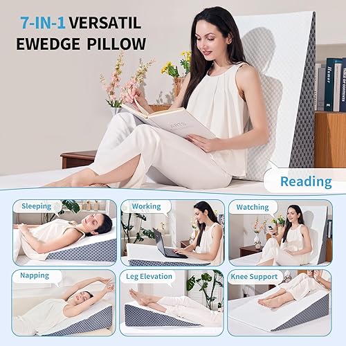 Miniatura 5 de Almohada de cuña de 5 pulgadas para dormir, ronquidos, soporte de espalda, después de cirugía, almohada triangular, con funda lavable, color blanco