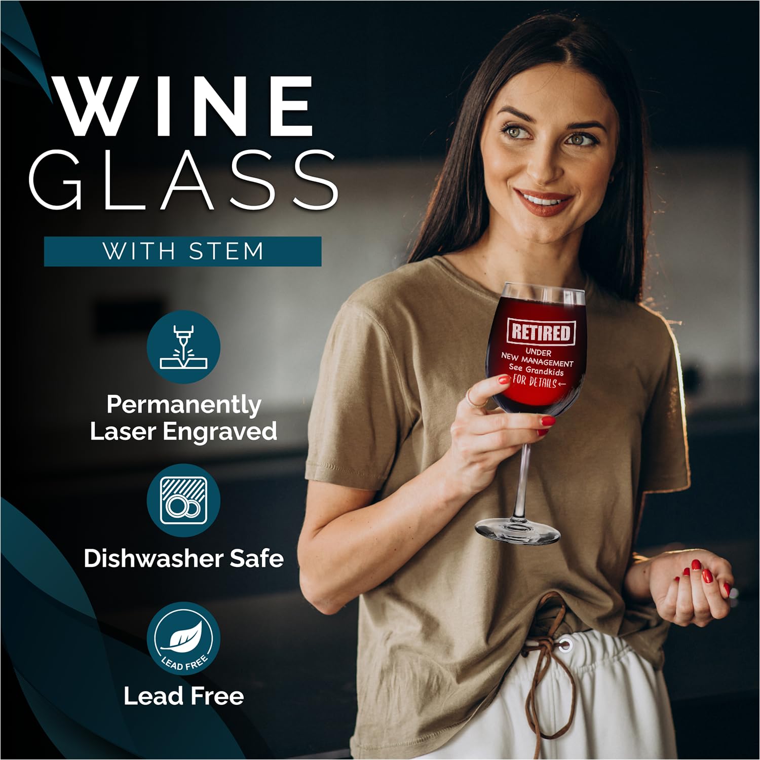 Shop4Ever Retired Under New Management See Grandkids For Details Grawerowany kieliszek do wina Zabawny prezent na emeryturę dla babci dziadka (473 ml)