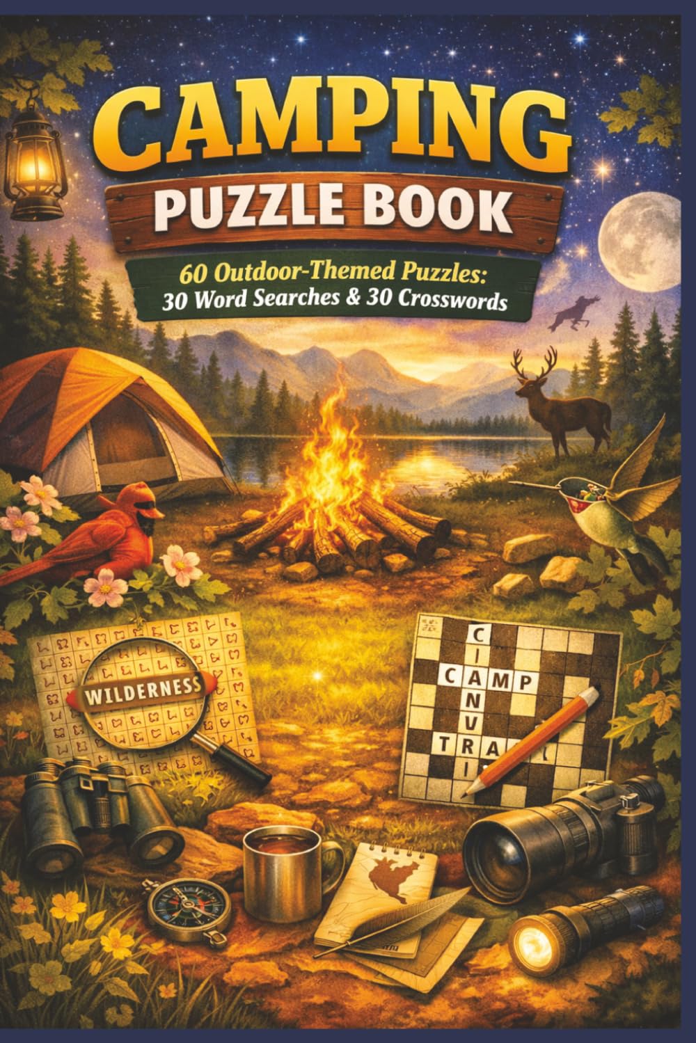 Camping Puzzle Book: 60 Outdoor-Themed Puzzles | 30 Word Searches & 30 Crosswords