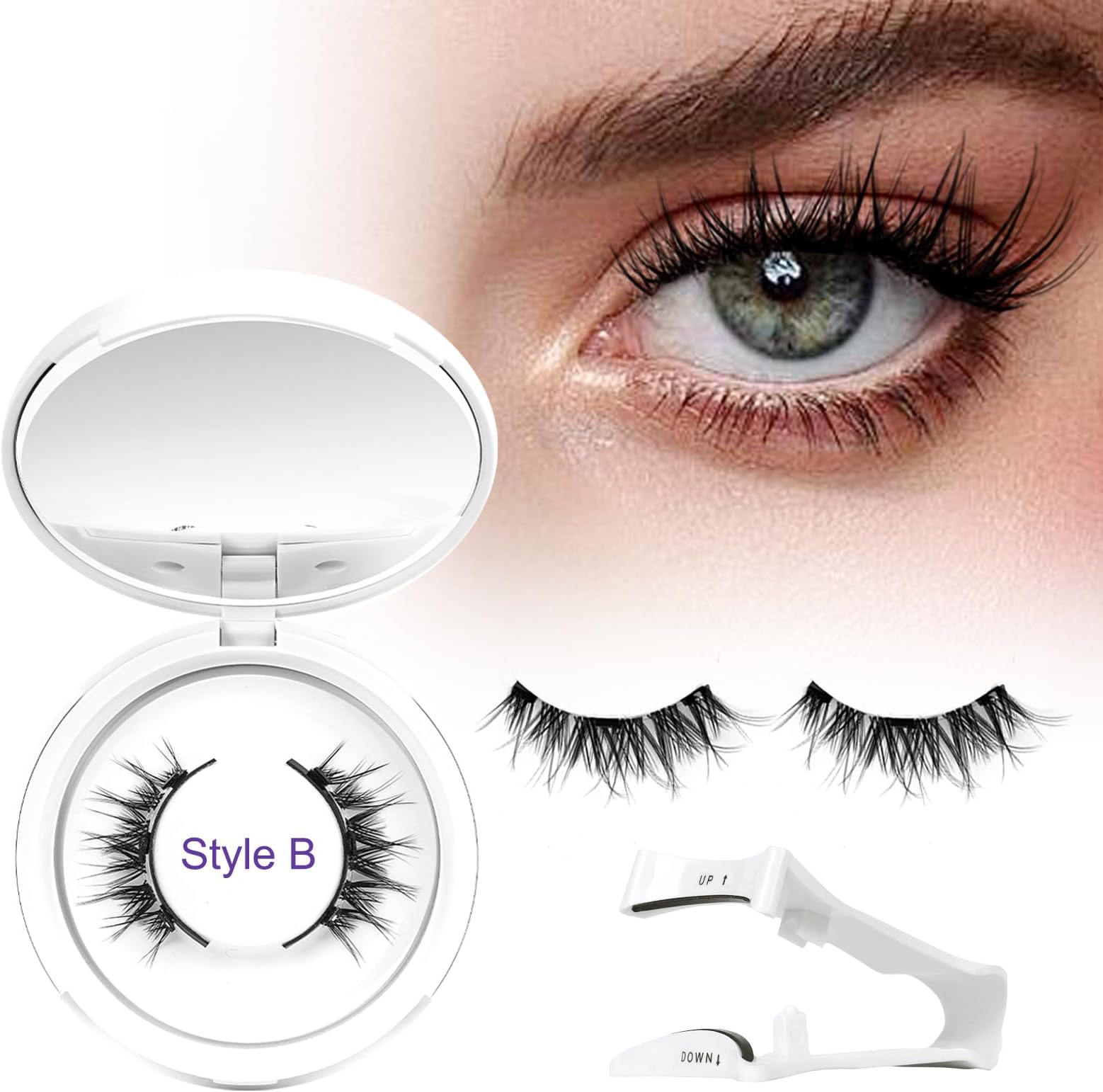 Magnet Eyelashes, Fake Eyelashes Magnetic 1 Pair, Reusable Magnetic Eyelashes No Glue No Eyeliner, Magnetic Eyelash Kit with Applicator, Easy to Wear and Remove (Style B)