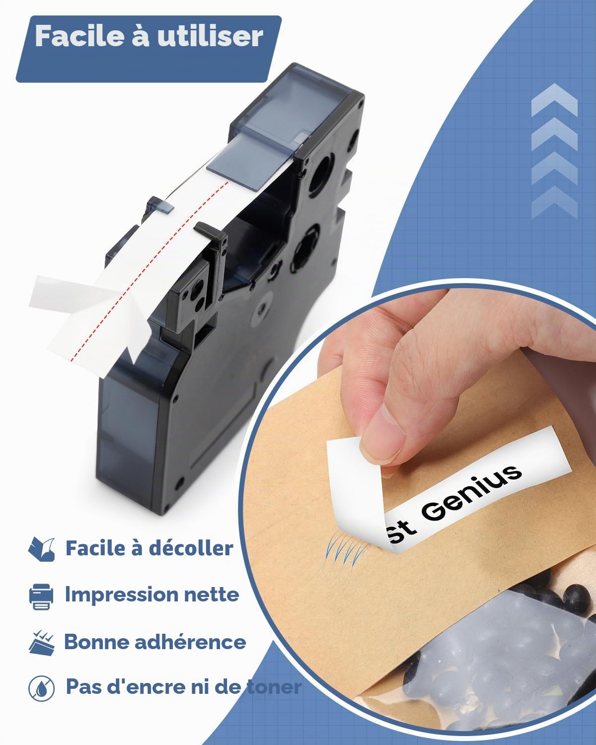 Aken A45013 Ruban Compatible Dymo D1 12mm x 7m Noir sur Blanc Cartouche