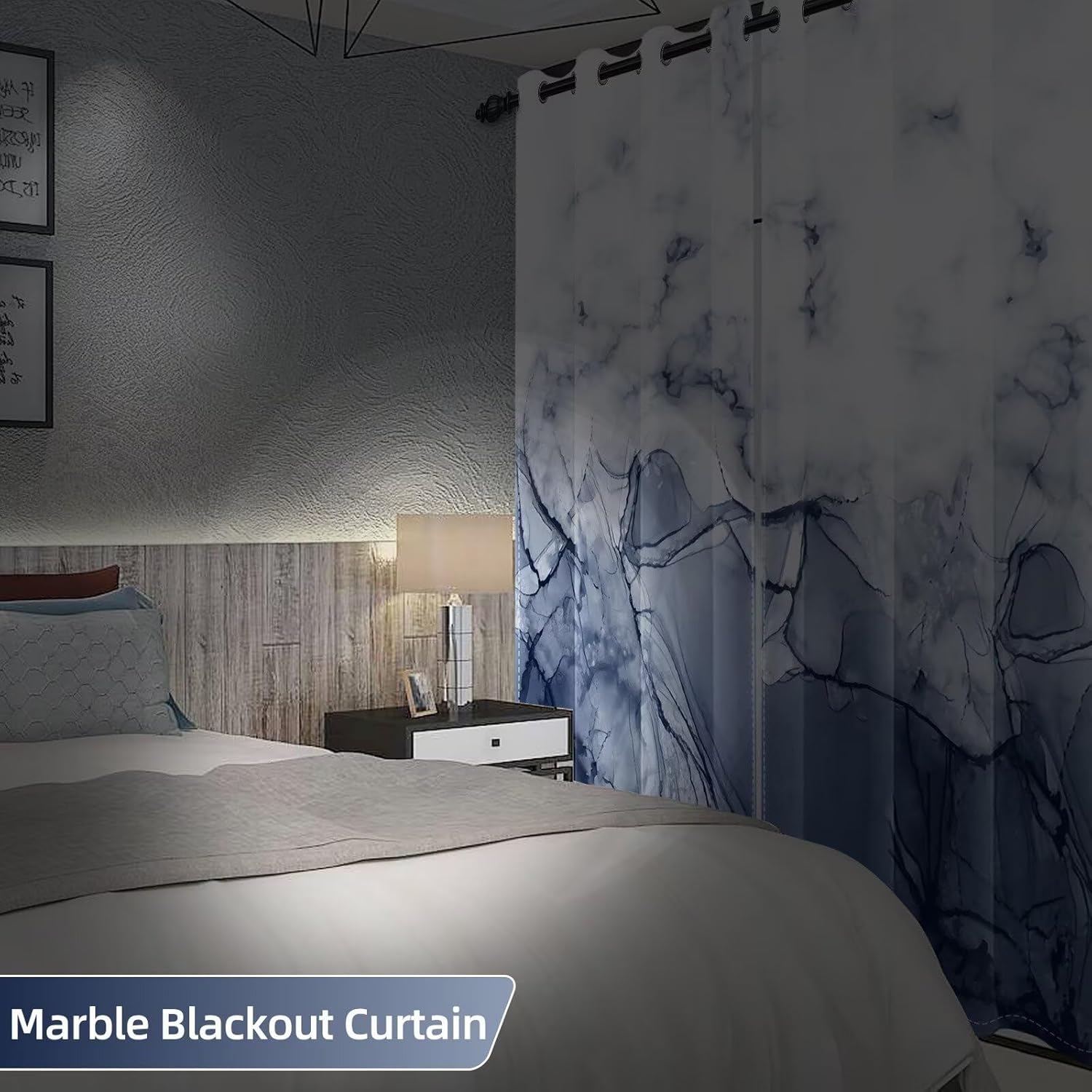 Grey Blue Blackout Curtains 45 inches Long 2 Panel for Kitchen Ombre Blue Marble Modern Ink Art Curtain for Dorm Hotel Room Darkening Grommet Window Drapes 21"x45"