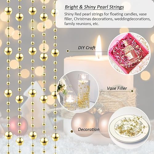 Miniatura 4 de Relleno de jarrón dorado para velas flotantes, jarrones cilíndricos, centros de mesa, decoración de mesa, relleno de perlas sintéticas cortables de