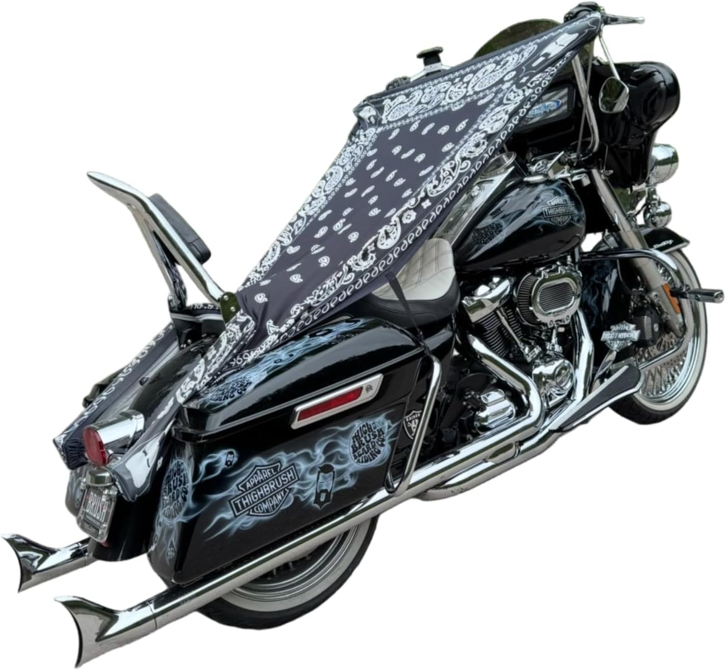 THIGHBRUSH Motorcycle Sunshade and Cover - Keep Your Bike Seat Cool and Dry - La Noche Black Bandana Design