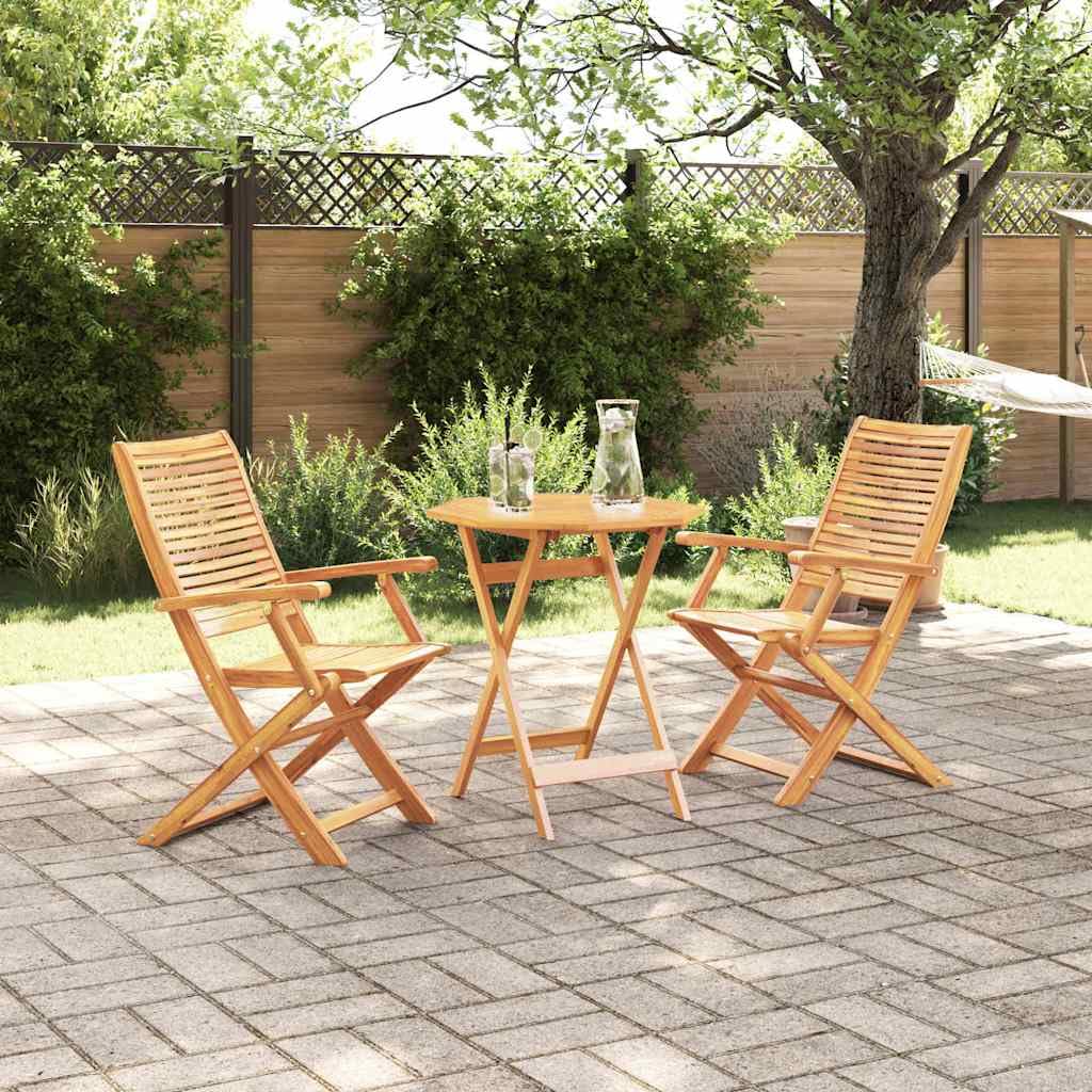 Table et 2 chaises de jardin en bois d'acacia massif marron