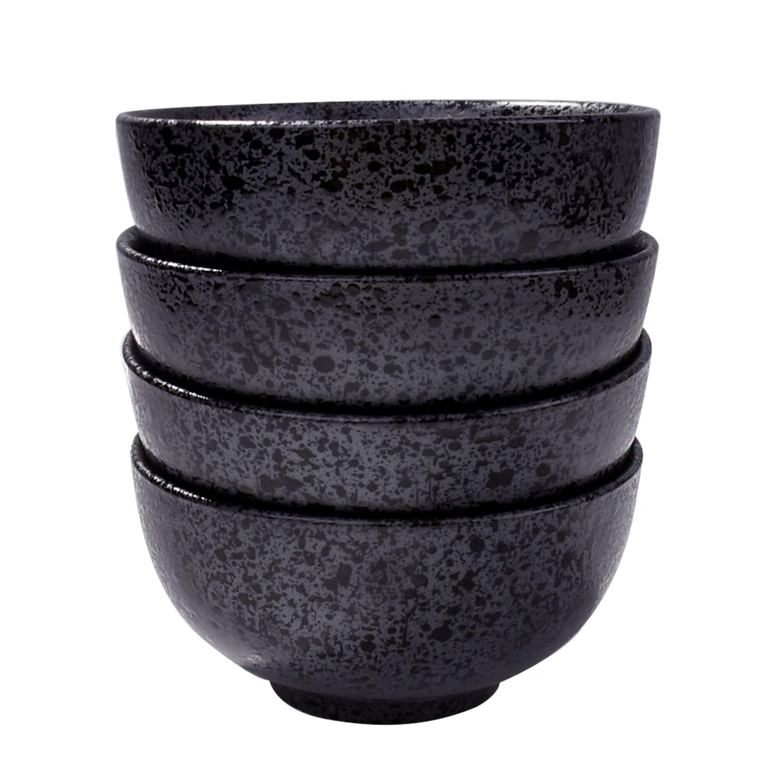Fignner Ceramic Black Japanese Rice Bowls Set of 4