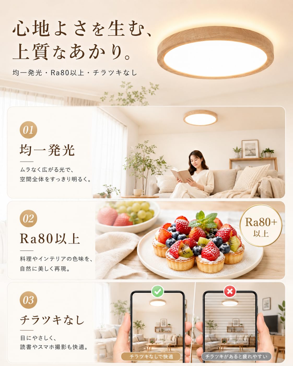 Amazon.co.jp : [禄越] 木目調 LEDシーリングライト 8畳用 薄型 4300lm