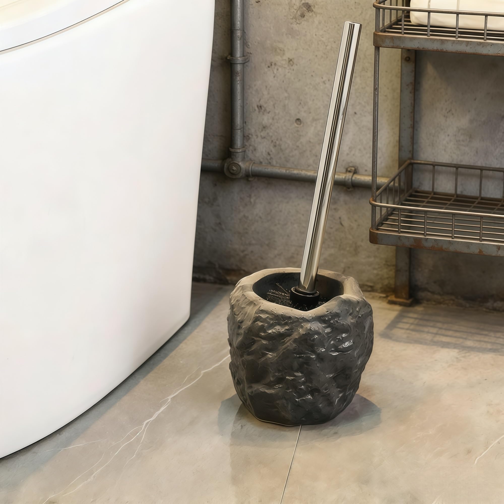 Akcesoria łazienkowe Retro Kamień Kształt Ceramiczny Uchwyt Szczotki WC Zestaw Pędzel Czyszczący Szczotka Długa Uchwyt Akcesoria WC-6 (Color : 3)