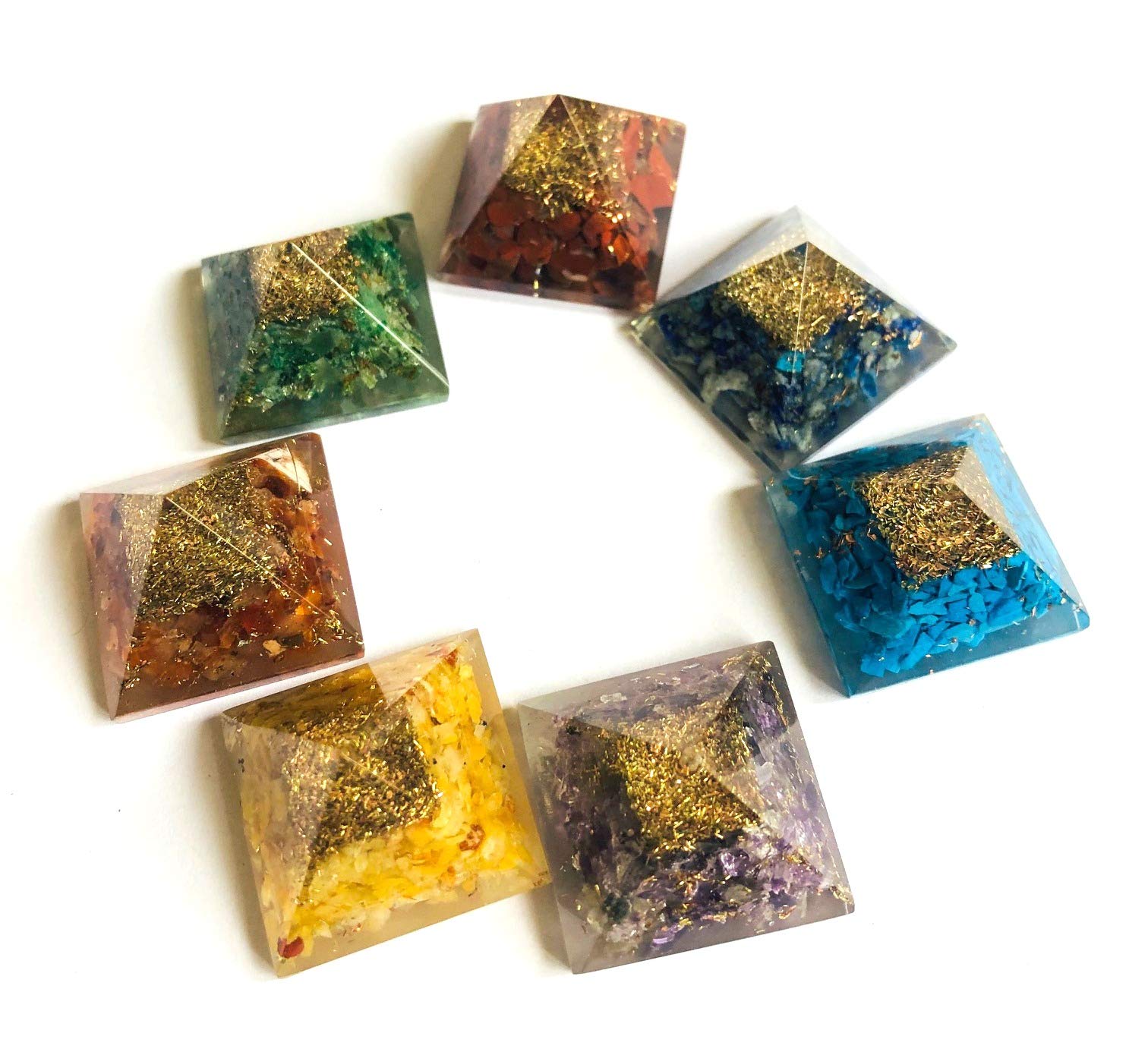 CRYSTALMIRACLESEVEN CHAKRA ORGONITE PYRAMID 21 MM CRYSTAL HEALING REIKI FENG SHUI GIFT EMF PROTECTIVE ENERGY WELLNESS MEDITATION PEACE HANDCRAFTED