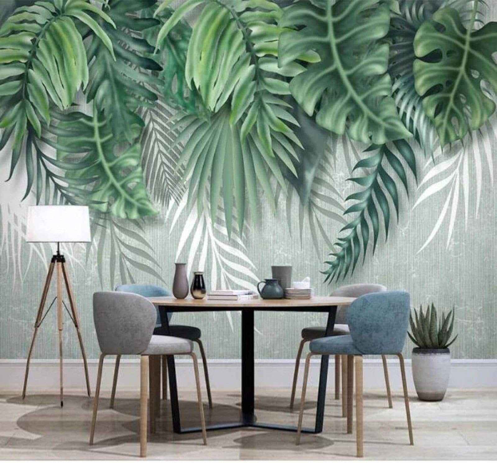 XLMING Fresh Minimalist Three Dimensional Plants Green Leaves 3D Wallpaper Luxury Silk Study Dining Feature Sofa Grey Bedroom Living Room Tv Decorative Wall-250cm×170cm