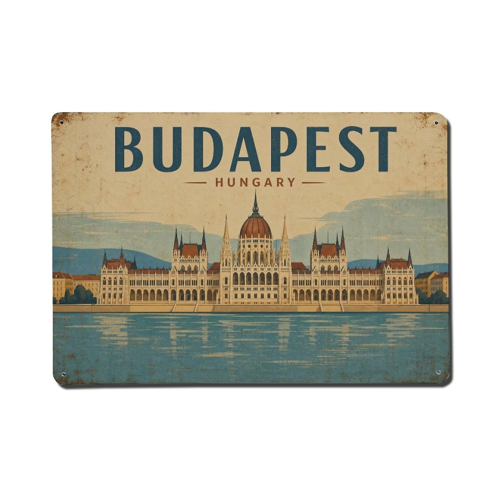 Metal Tin Sign Vintage Travel Hungary Budapest