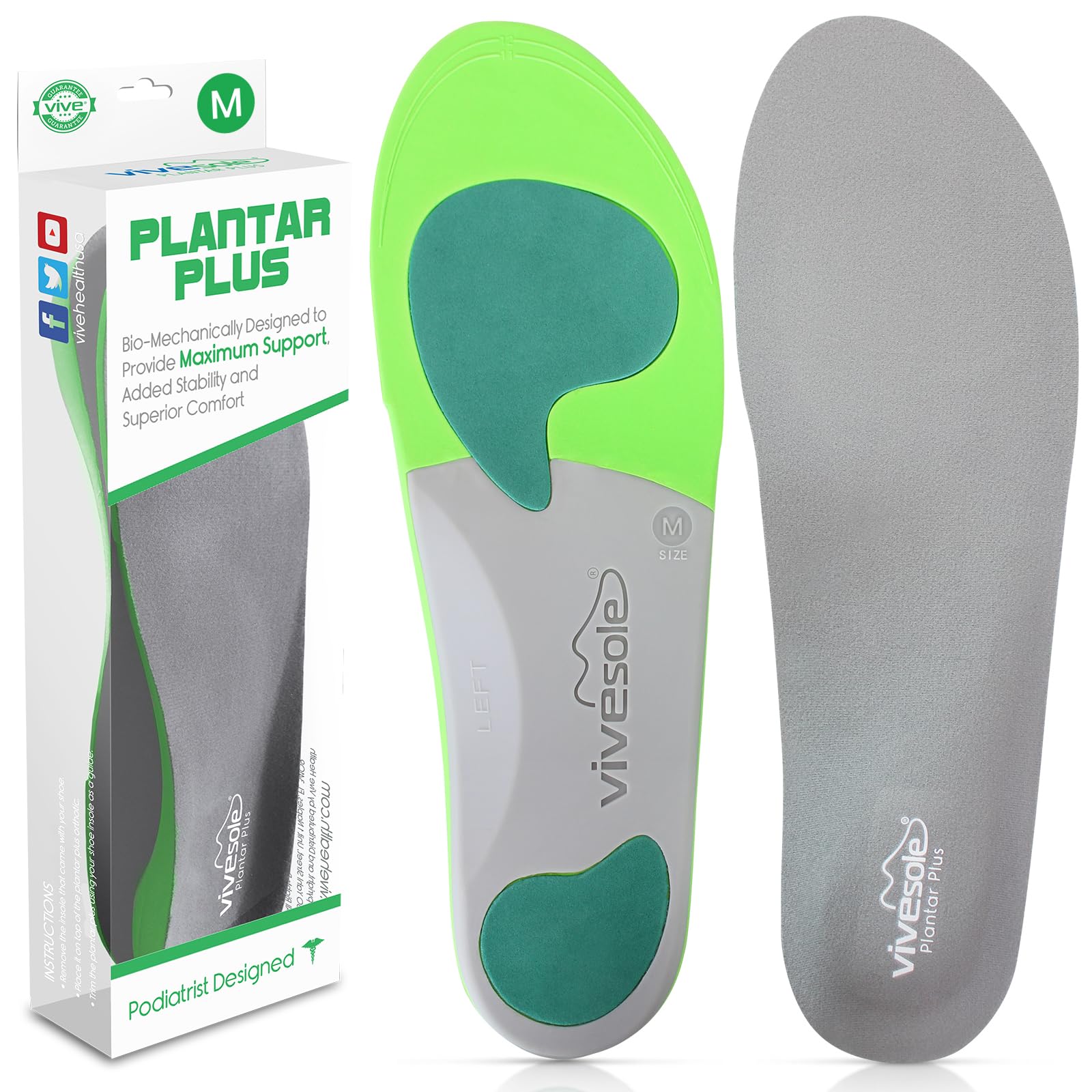 Arch Support Insoles for Men & Women - Orthotic Inserts for Plantar Fasciitis, High Arches, Flat Feet - Shoe Inserts for Comfort and Relief, Back, Fascia, Foot and Heel Pain - Full Length