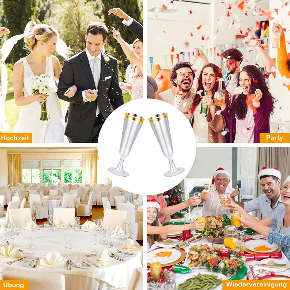 Bicchieri da spumante in plastica, 20 pezzi, 160 ml, riutilizzabili per spumante, per ricevimento di sette di matrimonio, compleanno, picnic, festa (oro)