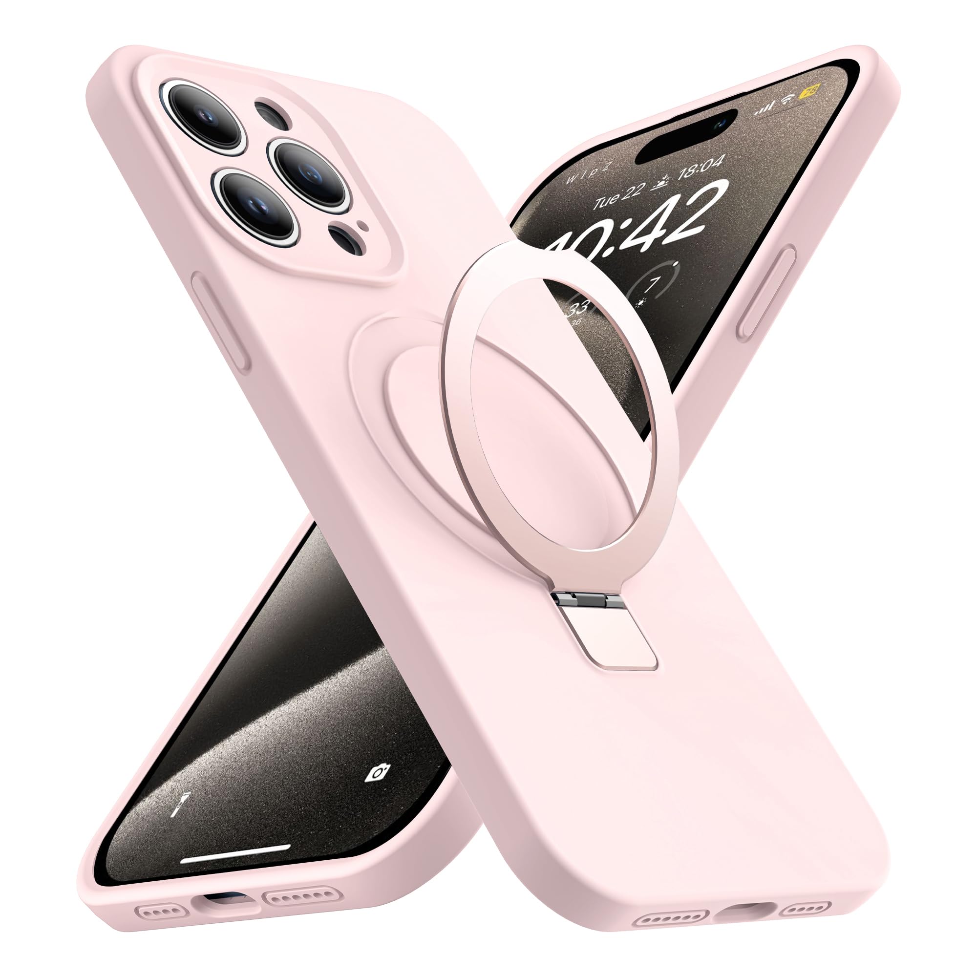 Luyxcaze Silicon Phone Case for iPhone 15 Pro 6.1 inches with Strengthened Invisible Magnetic Ring Stand Compatible with Magsafe Military-Grade