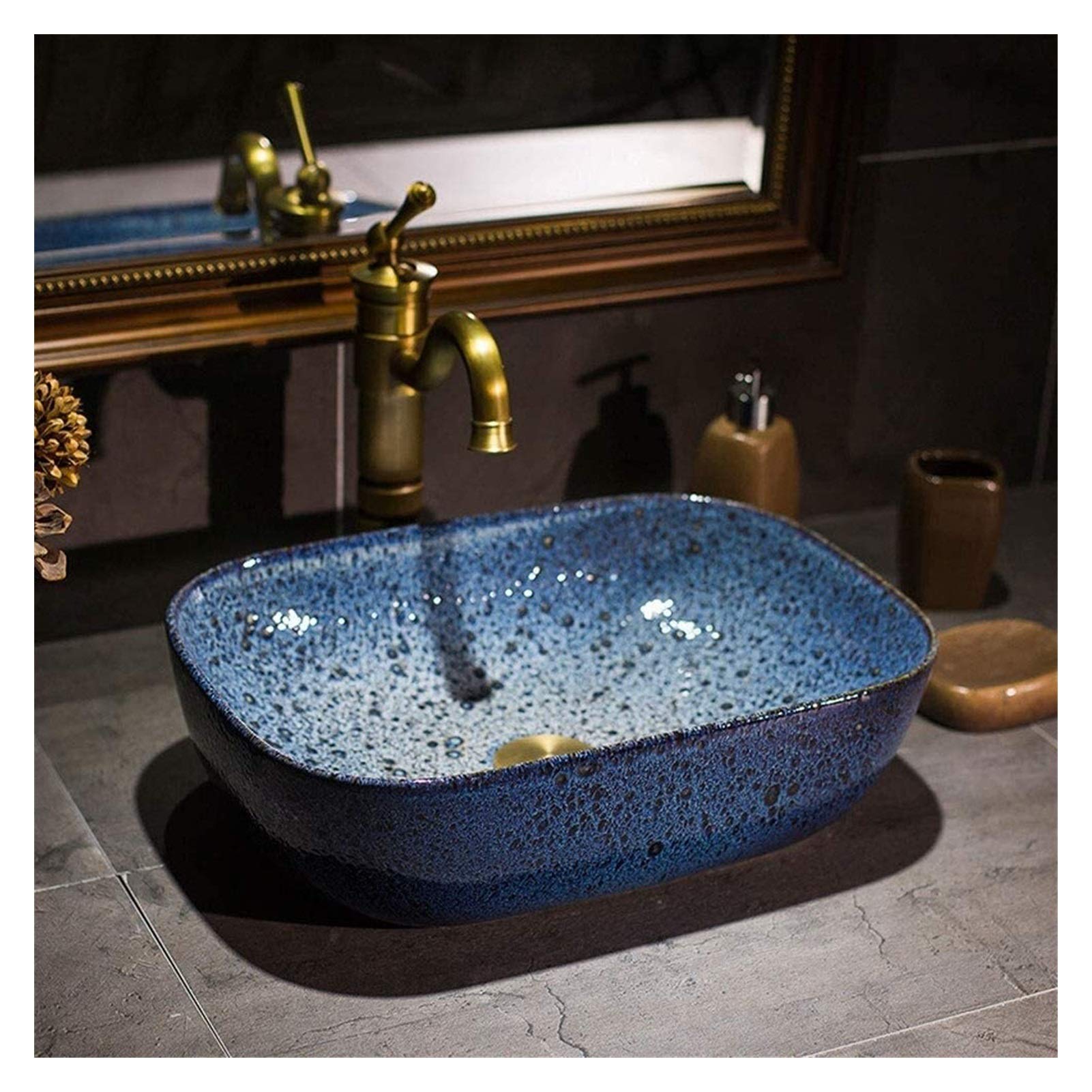 OLSKFUH Bathroom Vessel Sink, Antique Vanity Bowl Basin Rectangle Ceramic Bathroom Vessel Sink, 12.9" X 9" Above Counter Vanity Porcelain Countertop Sink Art Basin,