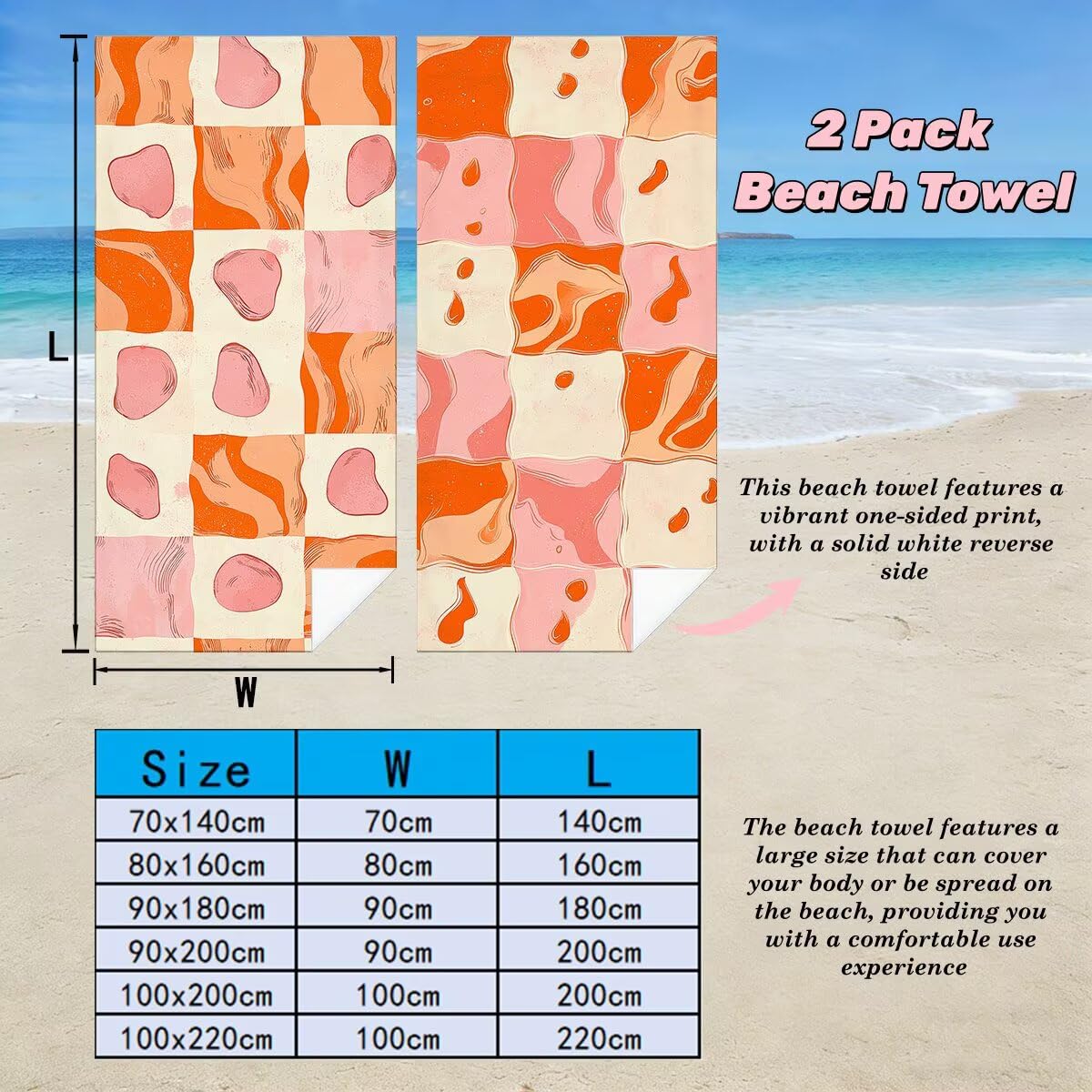 Serviette de Plage XXL 90x200 cm, Lot de 2 Serviette de Bain Microfibre, Anti Sable Serviettes Plage, Séchage Rapide Drap de Bain pour Homme Femme, Portable Serviettes pour Natation (Treillis) -3929