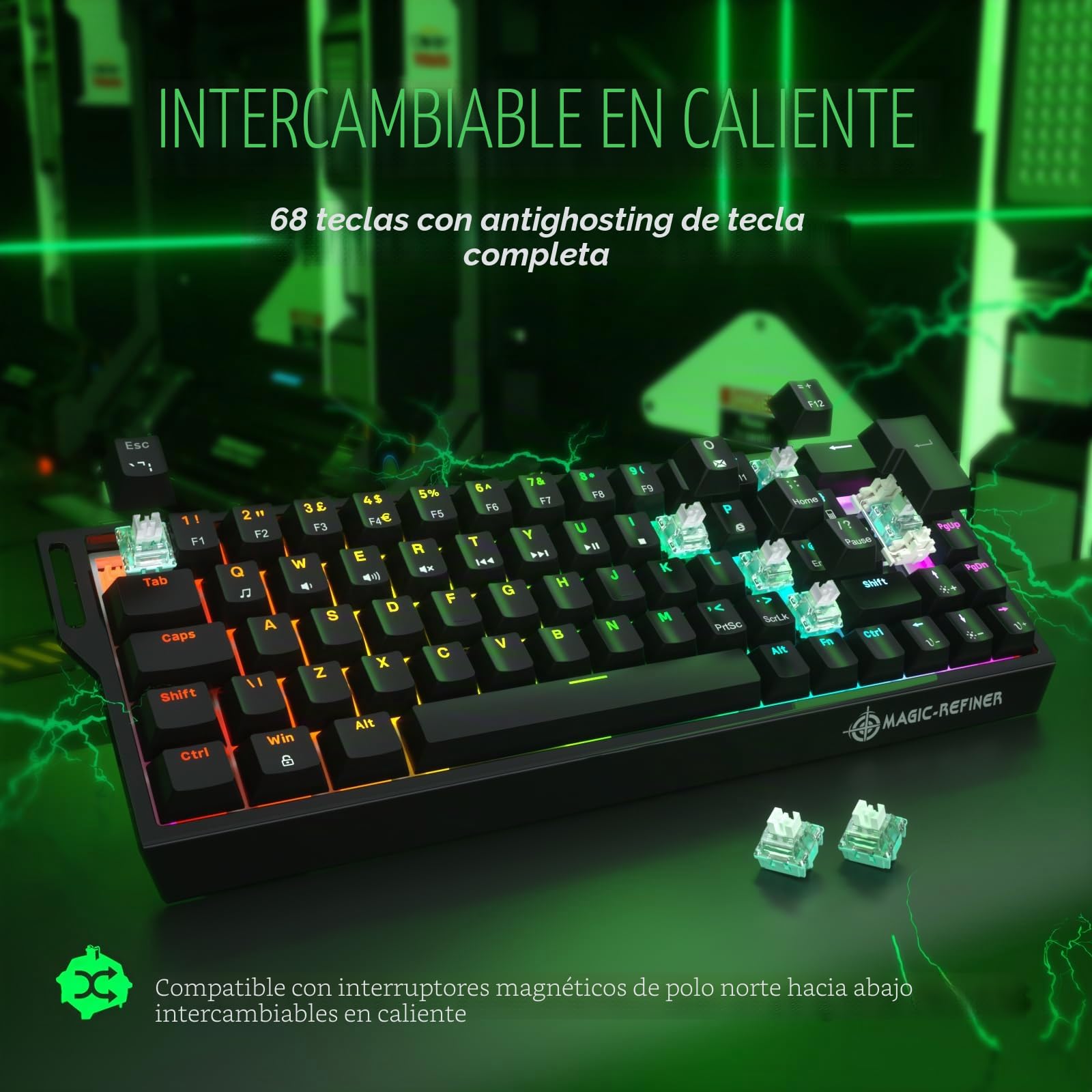 LexonElec Magic-Refiner X68 HE Teclado Mecánico 8000Hz Rapid Trigger, QWERTY Layout Compact 60%, Precisión RT de 0,04mm, Wired RGB Gaming Keyboard, Magnetic Switch, Activación Ajustable, Negro