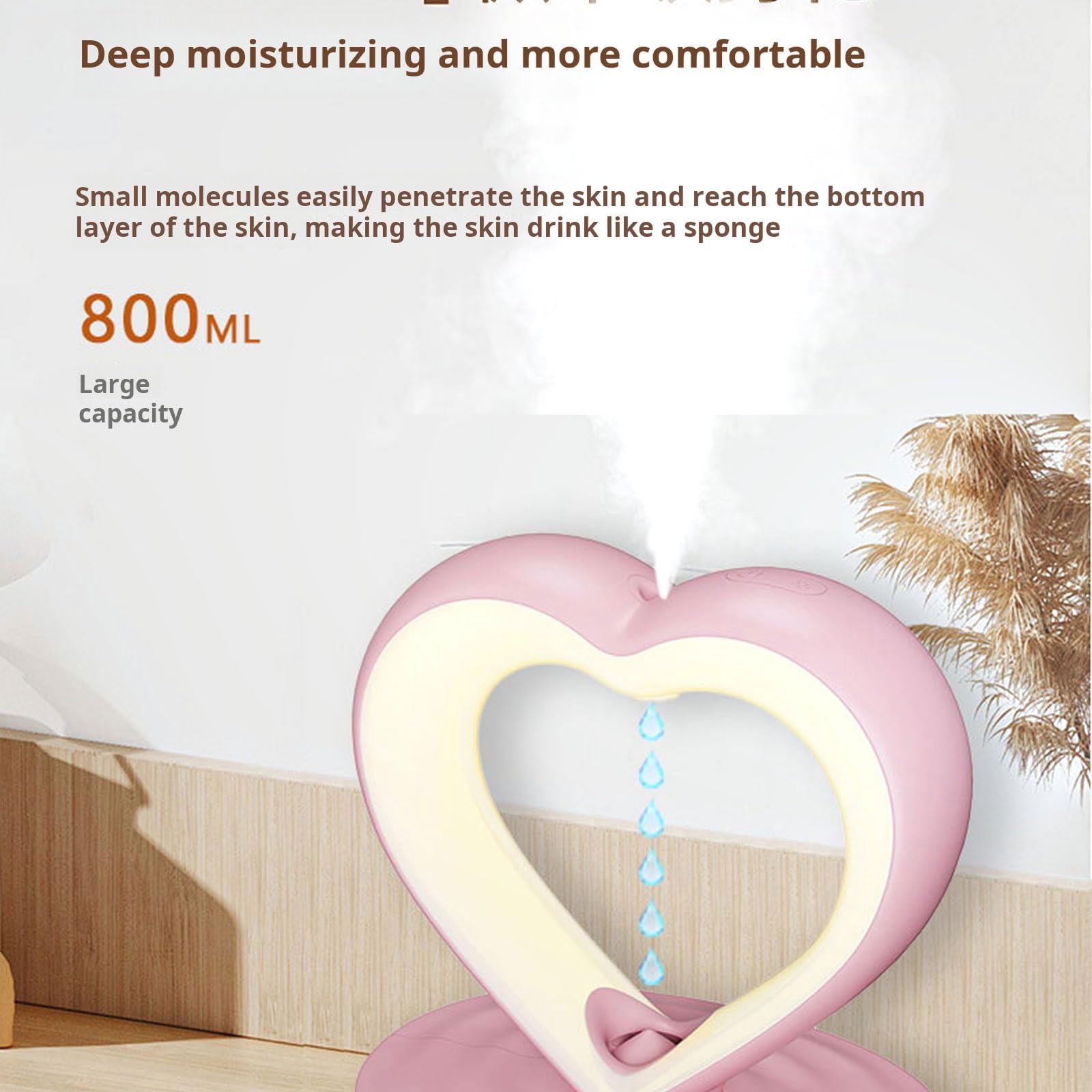 Umidificatore portatile a forma di cuore da scrivania a forma di gocce d'acqua con luce notturna per camera da letto/bagno/soggiorno a forma di cuore camera da letto