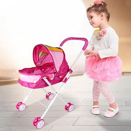 Miniatura 3 de CHUWUJU Cochecito de muñeca de juguete, paraguas rosa, cochecito de muñeca realista, plegable y ligero, cochecito de bebé para muñecas, accesorios