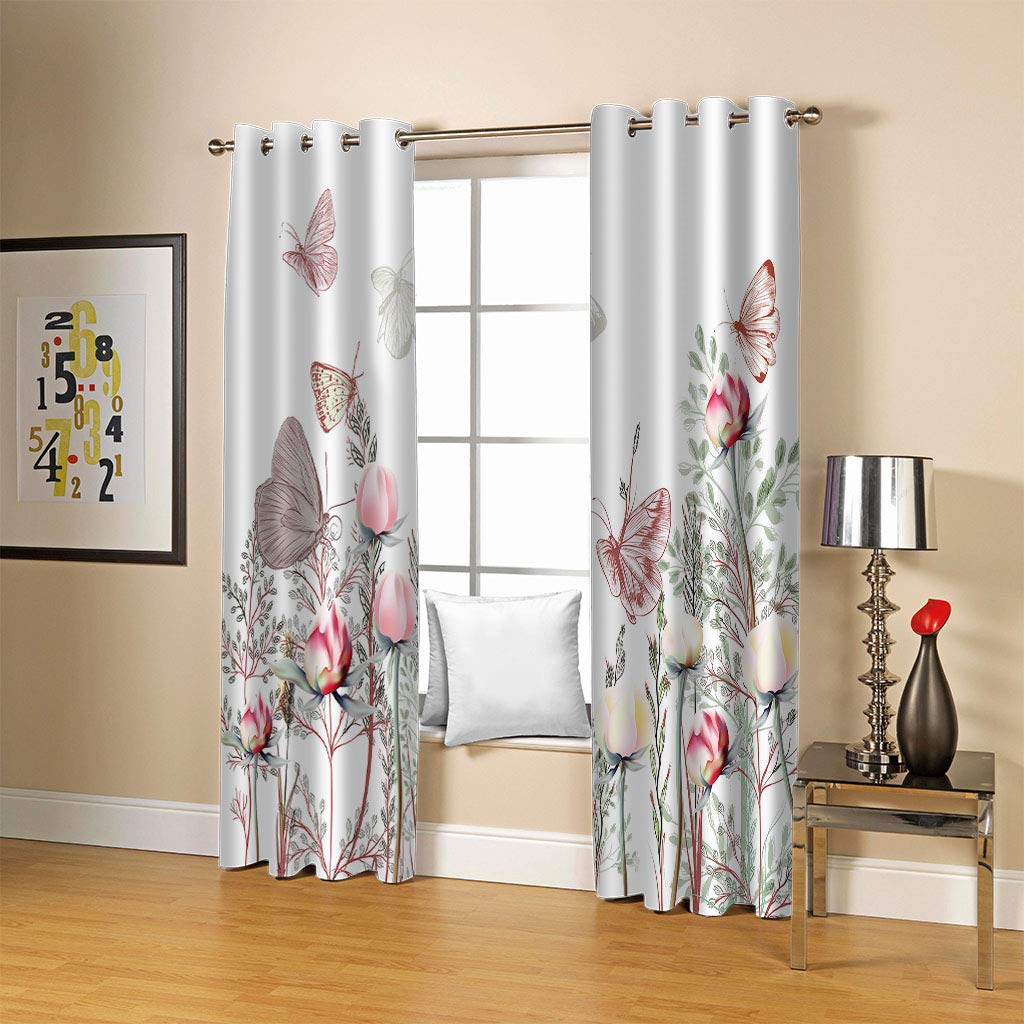MAYNUO Rideaux Thermiques Isolants Anti Froid, Rideaux Fleur Rose Papillon Moderne 3D Imprimé Motif 200x160 Cm Rideau Occultants À Oeillets pour Chambre, Rideau Salon, Maison Chambre Fenetre
