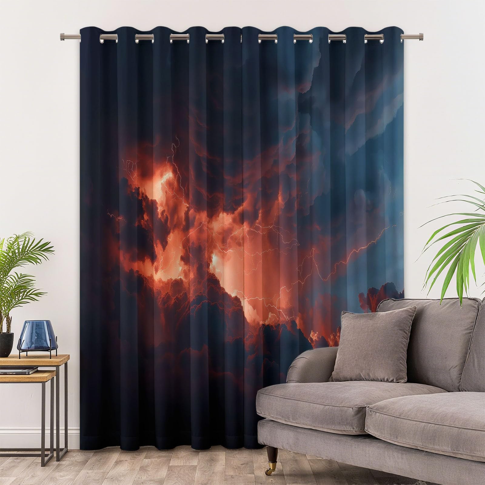 Générique Rideaux Opaques en Nuages Sombres Orage Naturel, Rideau Occultant en Polyester Gris, Rideaux Thermique Isolant Anti-Froid Décoration de Fenêtre pour Salon Chambre Lot de 2 140L x 245H cm