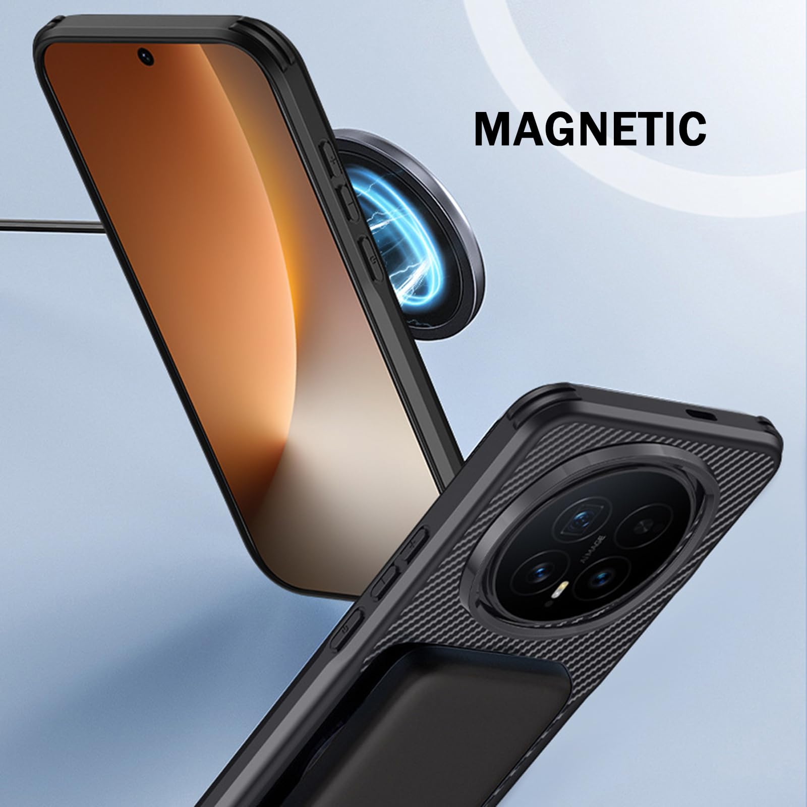 Magnetyczne etui do Honor Magic 8 Pro/8, smukłe, minimalistyczne etui z włókna węglowego, osłona na telefon, ochrona przed upadkiem, szare, 8