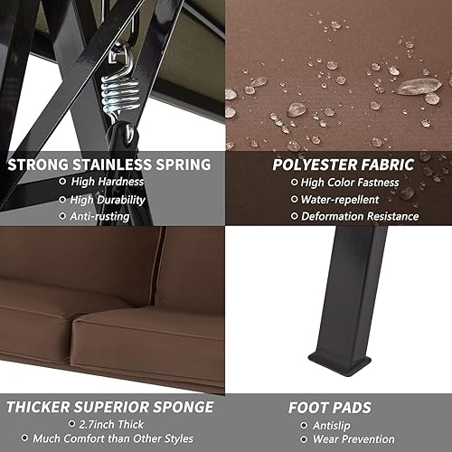 Miniatura 4 de AECOJOY Silla columpio de patio al aire libre de 2 asientos, columpio con cojines extraíbles y toldo ajustable y marco de acero para jardín, porche,