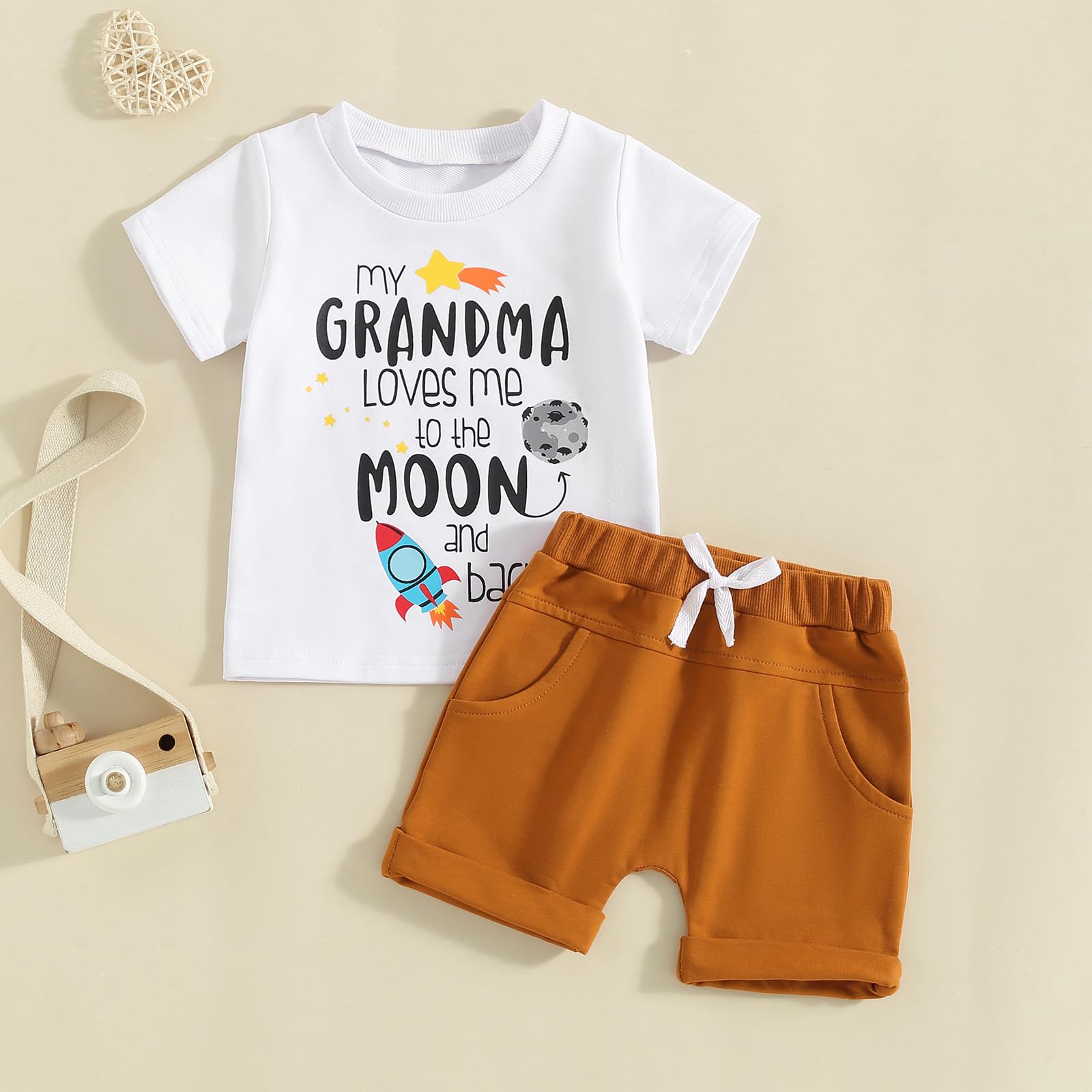 Fernvia Baby Boy Summer Outfits Toddler Funny Letter Short Sleeve T-Shirt Tops Elastic Shorts 2 Piece Clothes Set