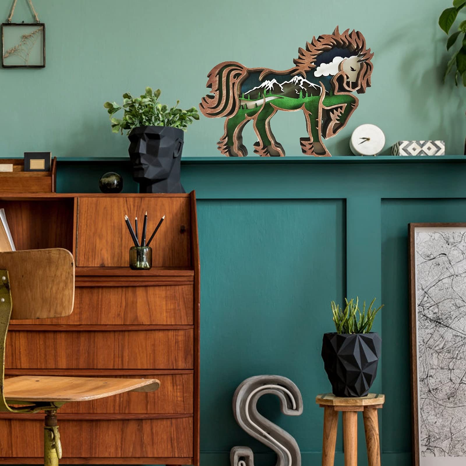 Sculpture Drewniany Koń Craft Figurka Desktop Tabela Ornament Rzeźba Model Kreatywny Dom Biurowy Dekoracje Miłość Pet Rzeźba Statue