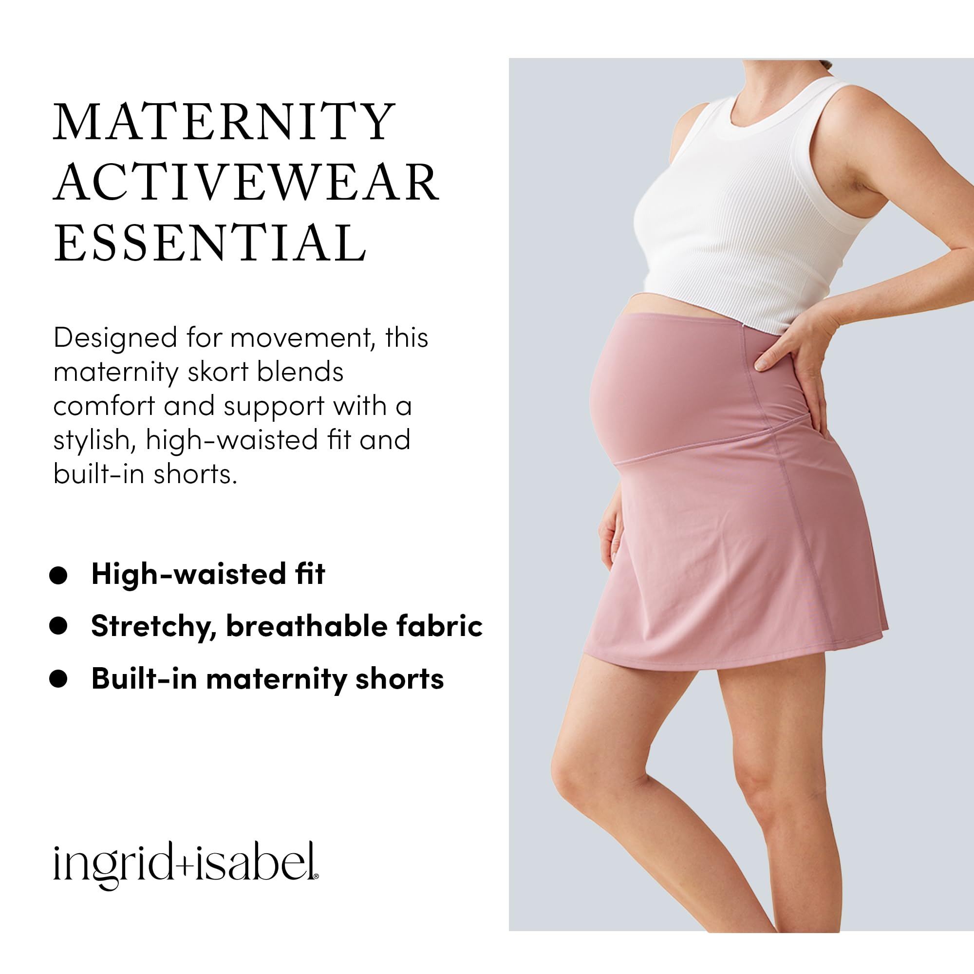 Ingrid & Isabel Basics Active Umstands-Skort | Hoch taillierter Schwangerschaftsrock mit integrierten Shorts und Taschen