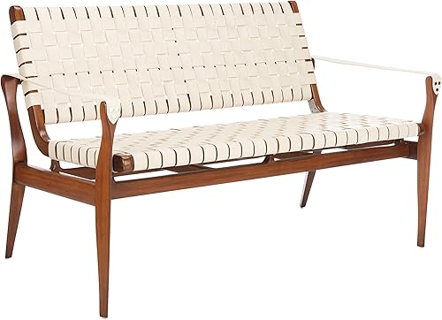 Safavieh Couture Home - Sofá biplaza Dilan Coastal de cuero blanco y marrón claro