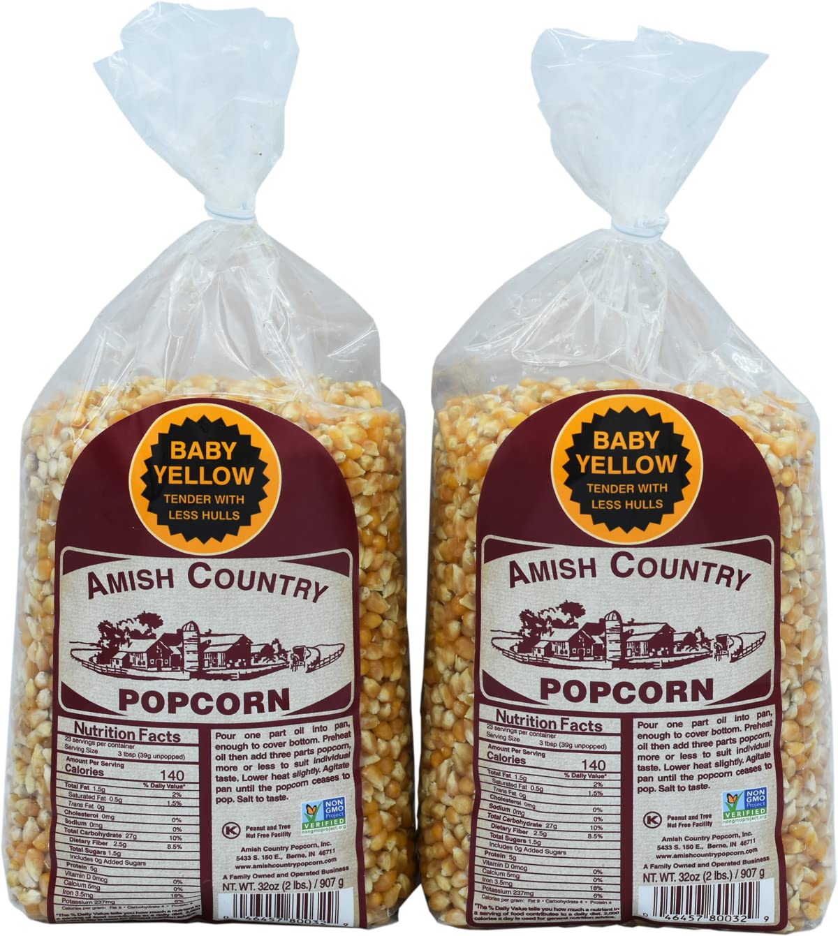 Amish Country Popcorn | 2-2 lb Bags | Baby Yellow Popcorn Kernels | Old Fashioned, Non-GMO and Gluten Free (2-2 lb Bags)