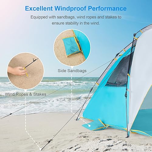 Miniatura 5 de WolfWise Tienda de campaña de playa para 6-7 personas con protección solar UPF 50+, toldo de playa portátil ventilado con porche extendido, fácil