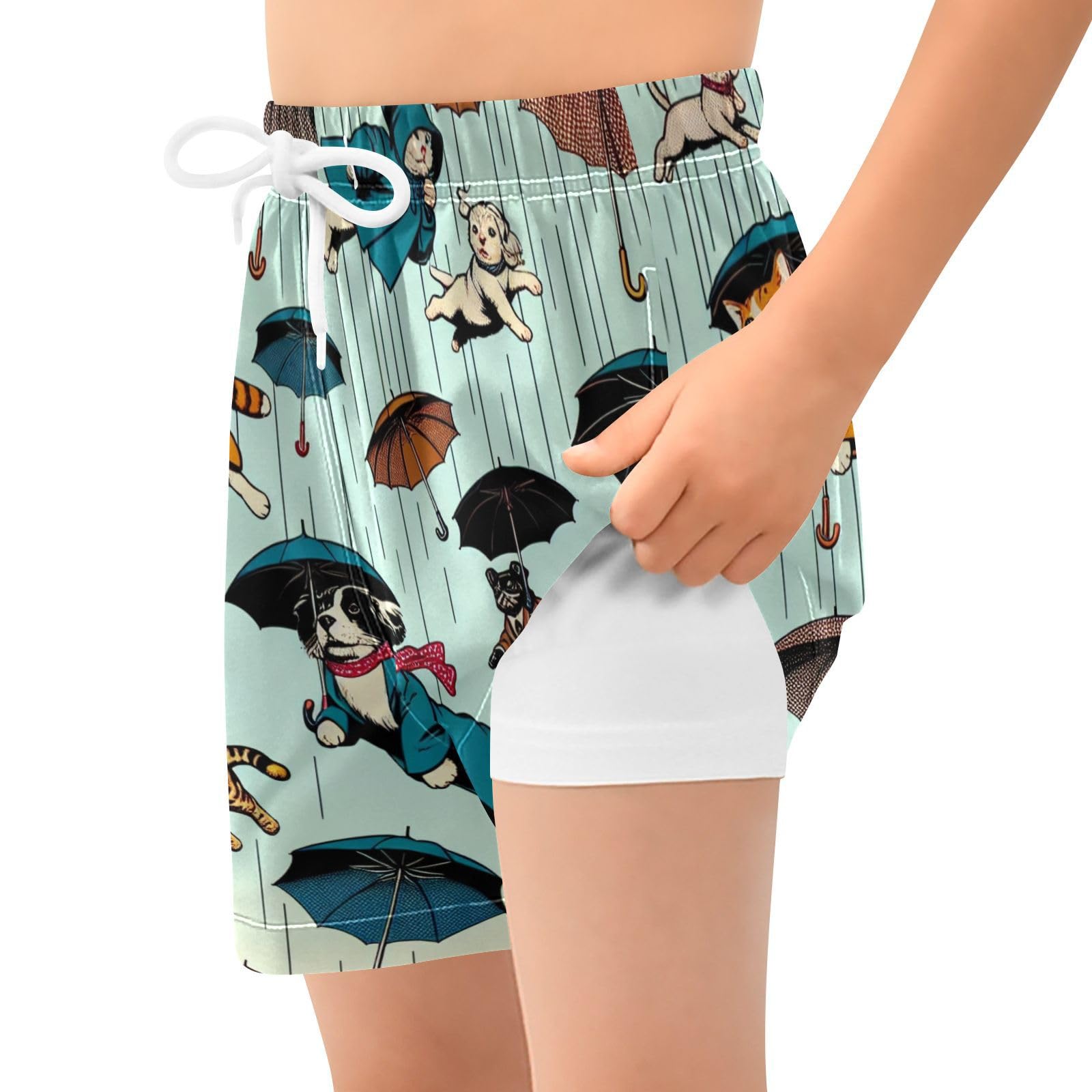 YANENDIE Boy Swim Trunks with Compression Liner Cats and Dogs Boys Swim Shorts Quick Dry Beach Shorts